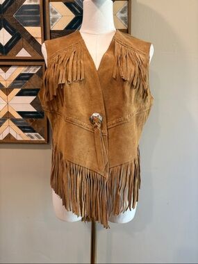 Vintage Pioneer Wear Brown Suede Western Fringe Vest